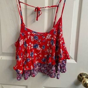 Floral Crop Top, red, size small